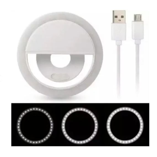 Aro de luz LED para selfies con carga USB, lente para teléfono