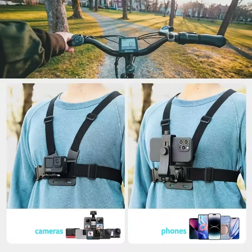 Arnés de pecho ajustable con soporte para teléfono/GoPro/cámara DJI