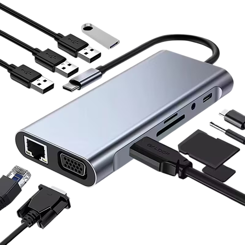 Adaptador 11 en 1 usb tipo c a hdmi vga sd micro sd pda